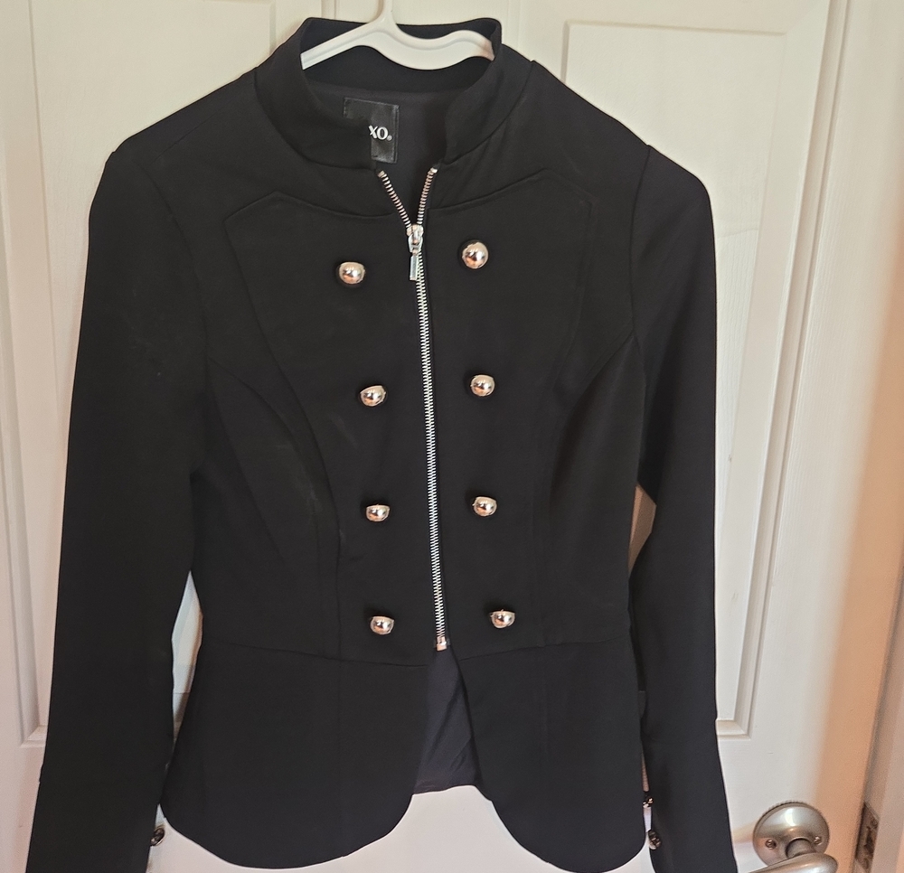 XOXO Black Military-Style Blazer with Gold Buttons